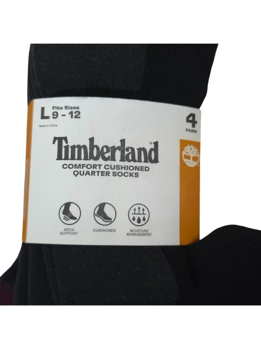 Timberland Mens Comfort Cushioned Quarter Socks 4-Pack Large 9-12 Arch Support